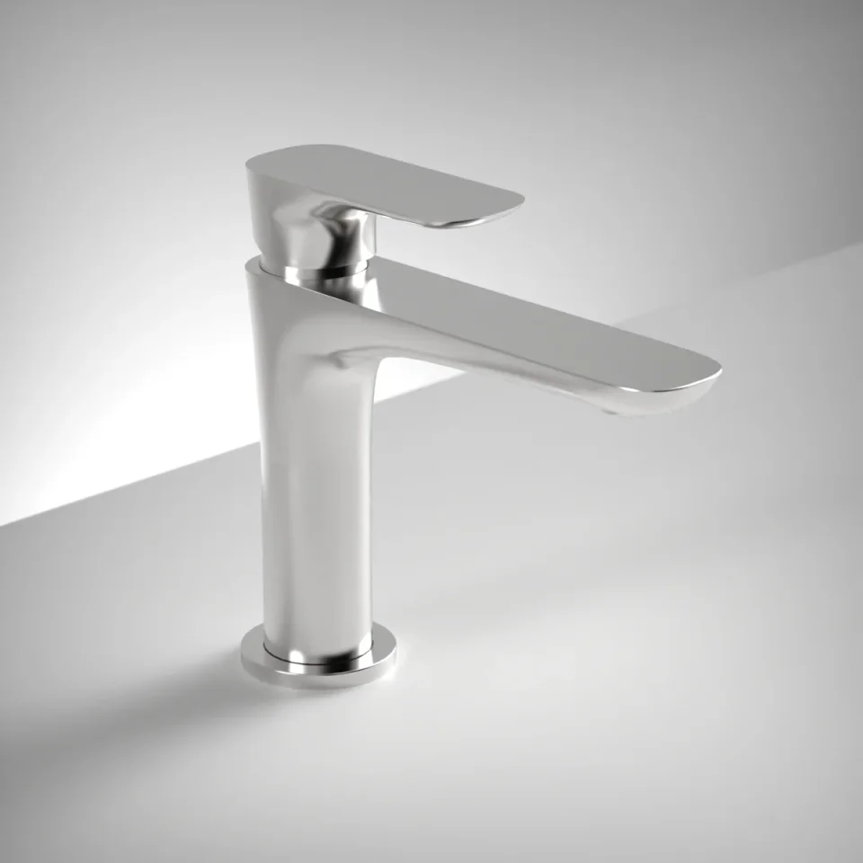 Ava Purity Deck Mounted Basin Mixer Monobloc - Polished Stainless Steel product image - Image 1