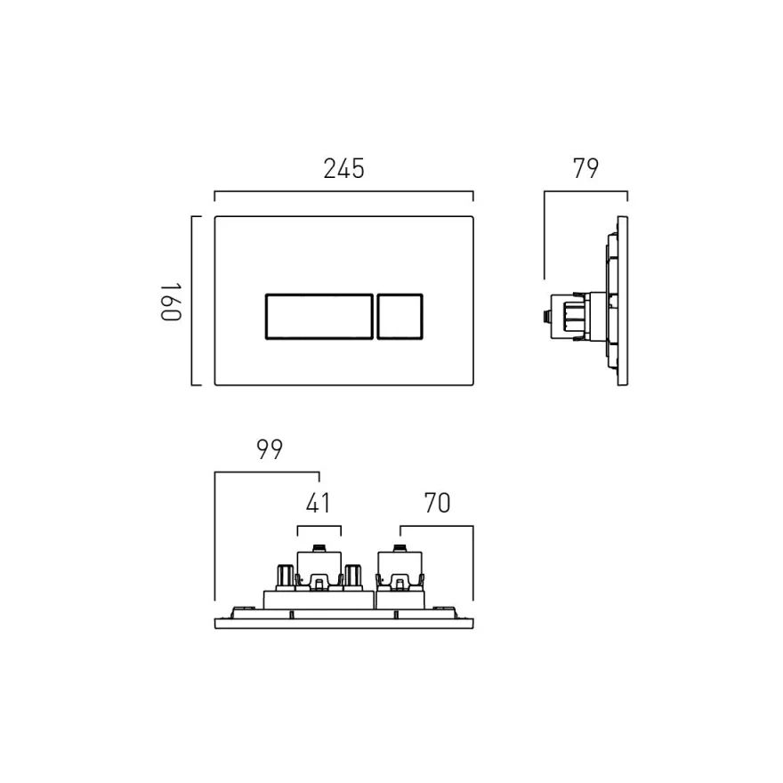 Vado Square Button Flush Plate Chrome technical drawing - Image 2