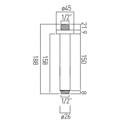 Vado Mix Ceiling Mounted Shower Arm 150mm (6'') Chrome technical drawing - Image 3