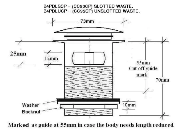 Bc Designs Push Down Bath Waste 70mm (slotted) Polished White