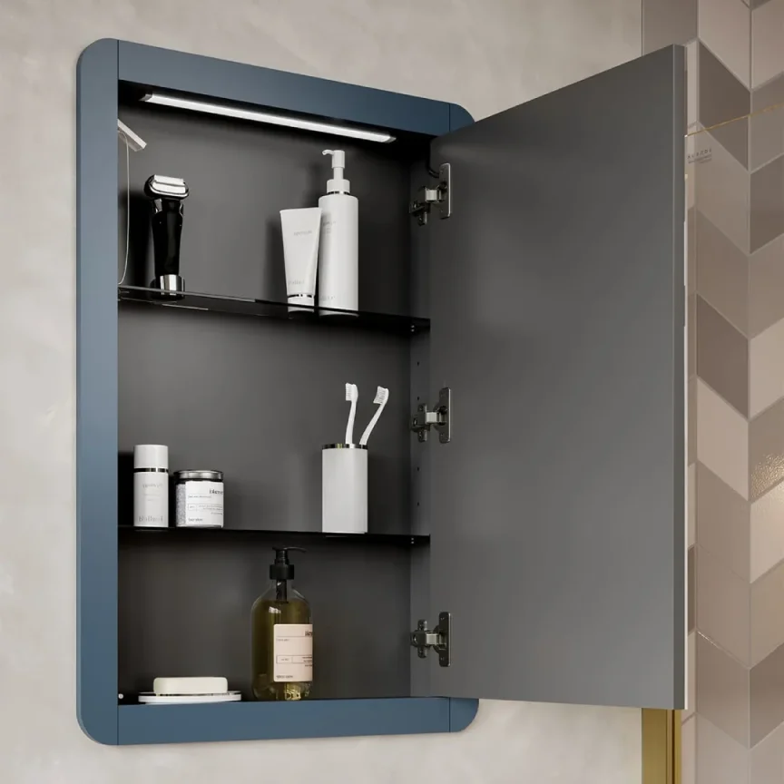 Saneux Hyde 55cm 1 Door Recessed Electric Mirror Cabinet (rh) - Matte Fiord detail view - Image 2