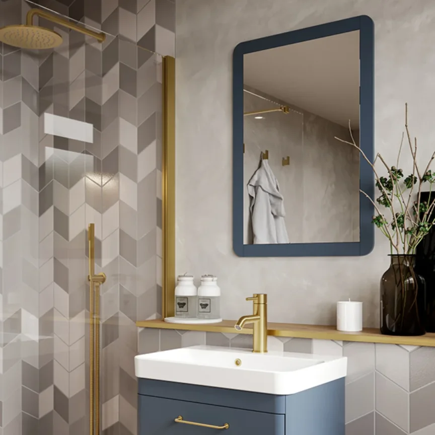 Saneux Hyde 55cm 1 Door Recessed Electric Mirror Cabinet (rh) - Matte Fiord detail view - Image 6