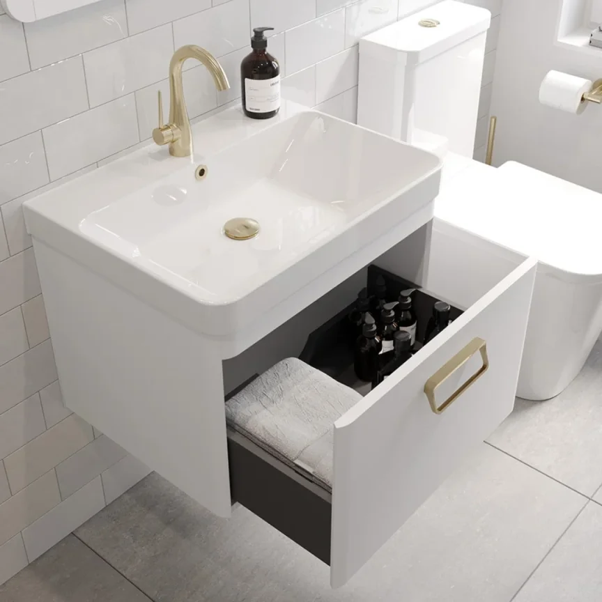 Saneux Hyde 60cm 1 Drawer Wall Mounted Unit - Matte White detail view - Image 4