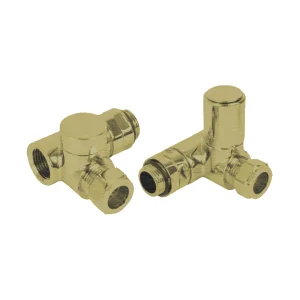Ava Dual Fuel Corner 1/2 Radiator Valves Brushed Brass