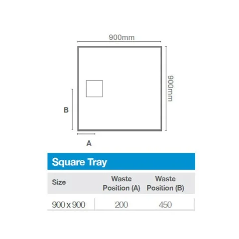Merlyn Truestone Square Tray White 900 X 900mm technical drawing - Image 4