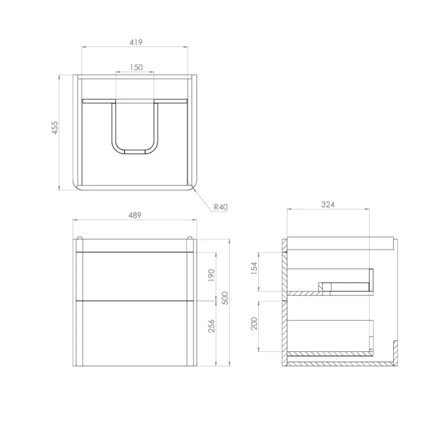 Saneux Hyde 50cm 2 Drawer Wall Mounted Unit - Matte Sage detail view - Image 3