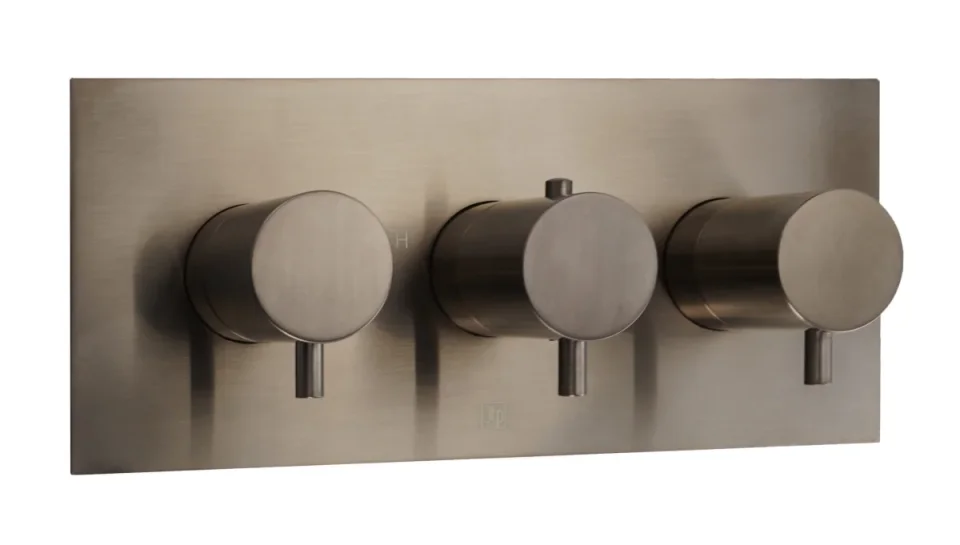 Just Taps Vos 3 Outlet Thermostatic Concealed Valve Horizontal Brushed Bronze product image - Image 1