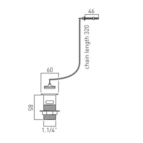 Vado Axces Basin Waste Metal Plug And Chain 1.1/4" Chrome detail view - Image 3