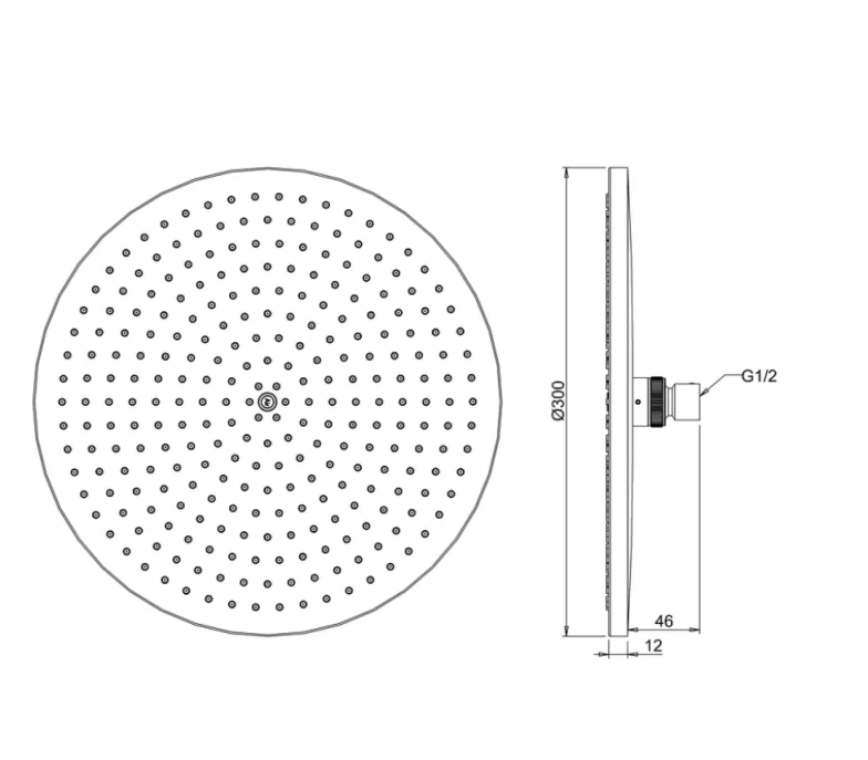 Crosswater Central Fixed Head 300mm Chrome technical drawing - Image 3
