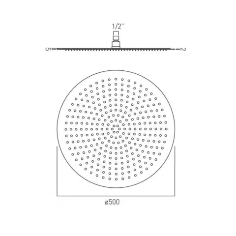 Vado Aquablade Single Function Easy Clean Slim Line Round Shower Head, 500mm (20") Chrome technical drawing - Image 3