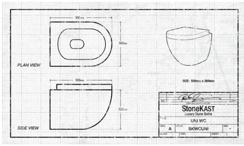 StoneKAST Uni Round Rimless Wall Hung Wc Matt technical drawing - Image 2