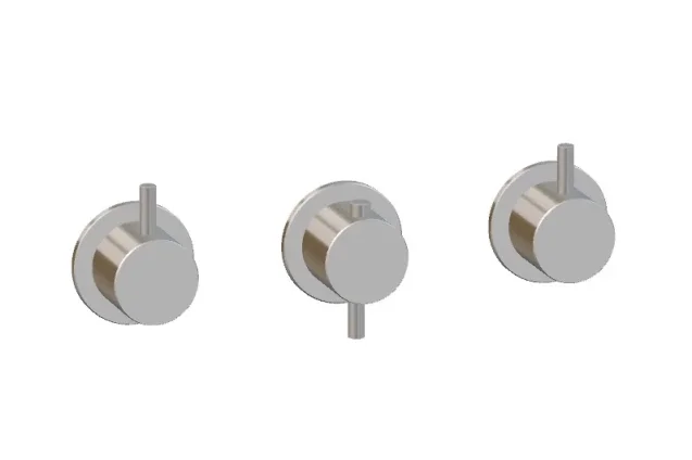 Ava Trend 3 Way 3 Handle Thermostatic Valve W/ Flanges - Polished Stainless Steel detail view - Image 2