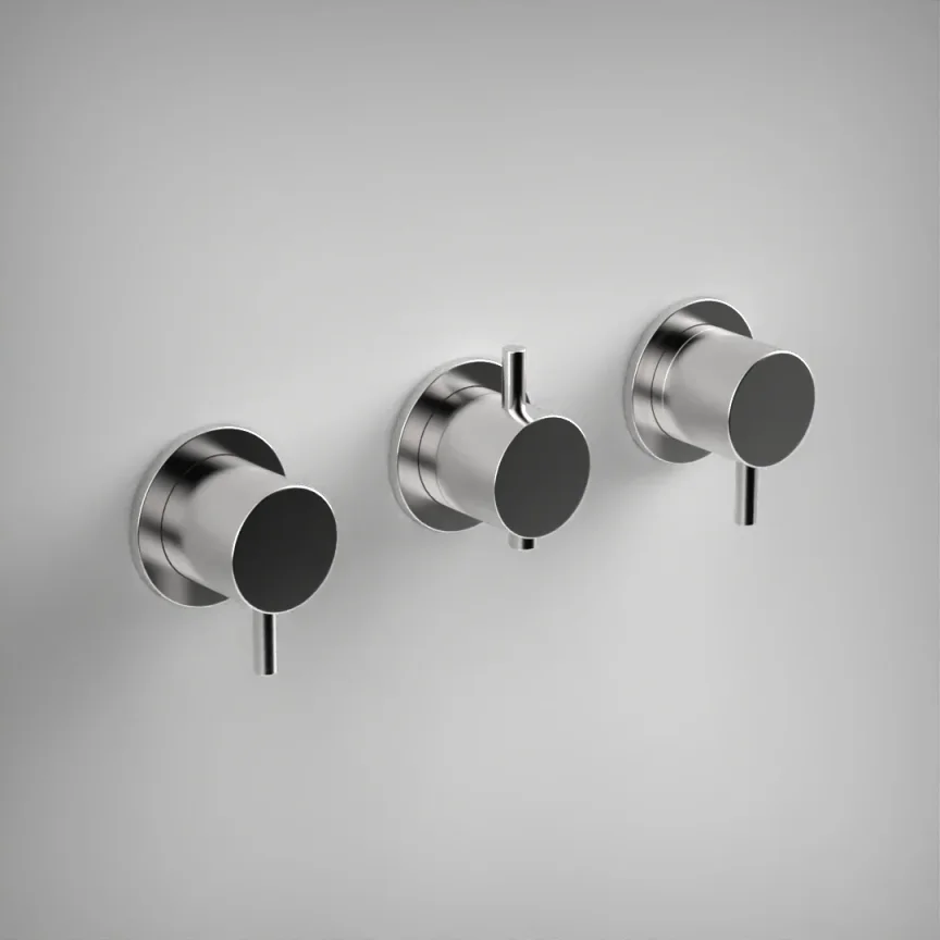 Ava Trend 3 Way 3 Handle Thermostatic Valve W/ Flanges - Polished Stainless Steel product image - Image 1