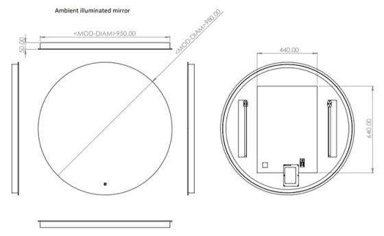 Hib Theme 100 Mirror 98cm X D3.75cm technical drawing - Image 2