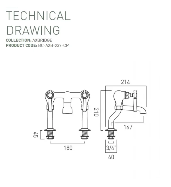 Booth & Co. Bath Filler Chrome & White technical drawing - Image 2