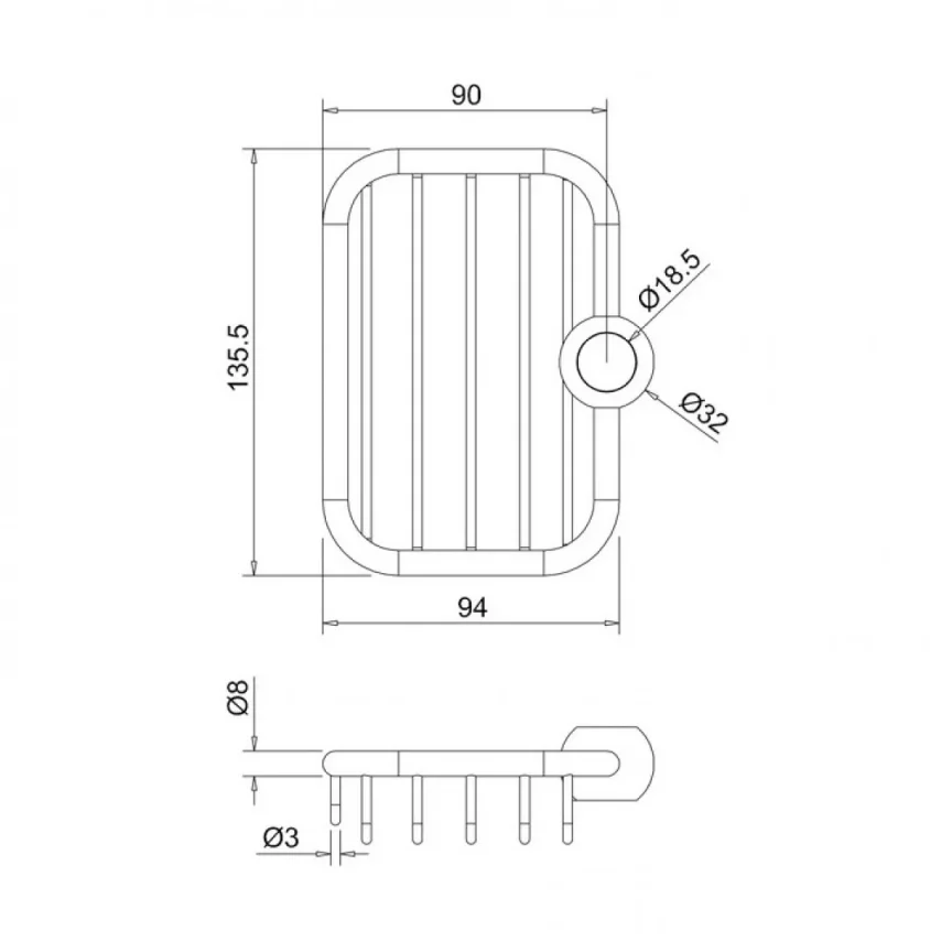 Burlington Soap Basket For Vertical Riser technical drawing - Image 3