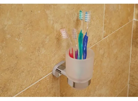 Vado Life Frosted Glass Tumbler And Holder Wall Mounted Chrome detail view - Image 2