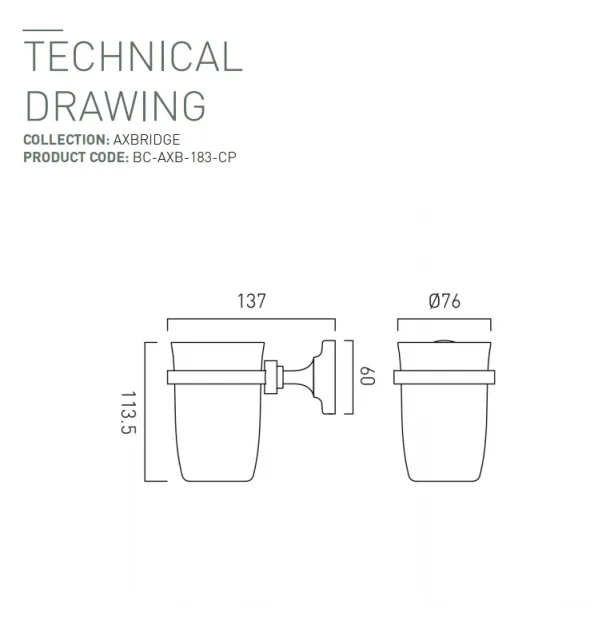 Booth & Co. Ceramic Tumbler And Holder Chrome & White technical drawing - Image 2
