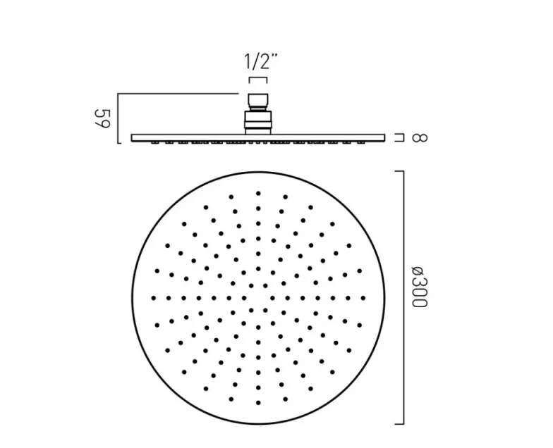 Vado Nebula 300mm Round Single Function Shower Head Chrome technical drawing - Image 2