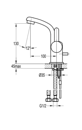 Flova Essence Monobloc Basin Mixer Tap with Clicker Waste Chrome technical drawing - Image 2