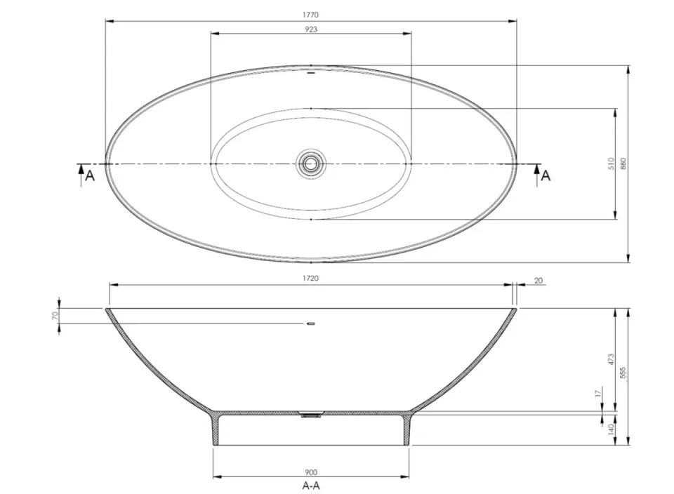 Bc Designs Tasse Bath 1770 X 880 (no Waste) Powder Grey detail view - Image 2