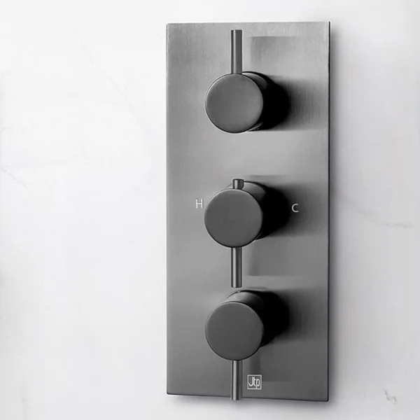 Just Taps Vos Thermostatic Concealed 3 Outlet Shower Valve Brushed Black