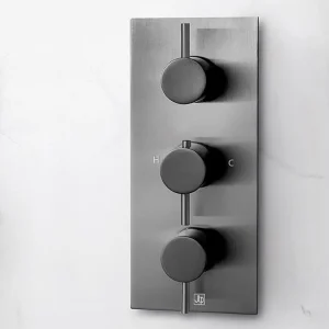Just Taps Vos Thermostatic Concealed 3 Outlet Shower Valve Brushed Black