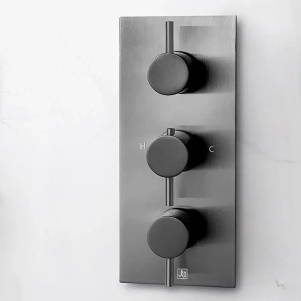Just Taps Vos Thermostatic Concealed 3 Outlet Shower Valve Brushed Black product image - Image 1