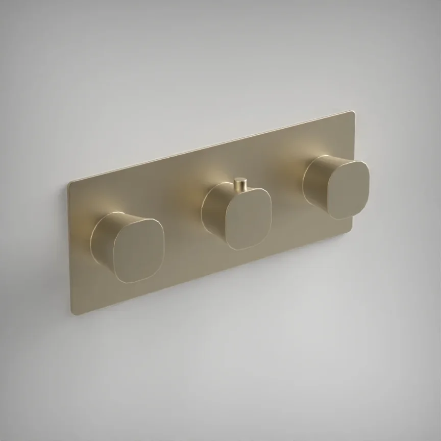 Ava Purity 2 Way 3 Handle Thermostatic Valve W/ Backplate - Brushed Brass product image - Image 1