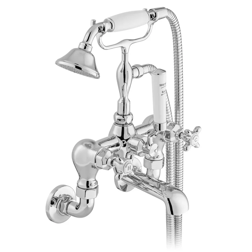Booth & Co. Wall Mounted Bath Shower Mixer With Shower Kit Chrome & White product image - Image 1