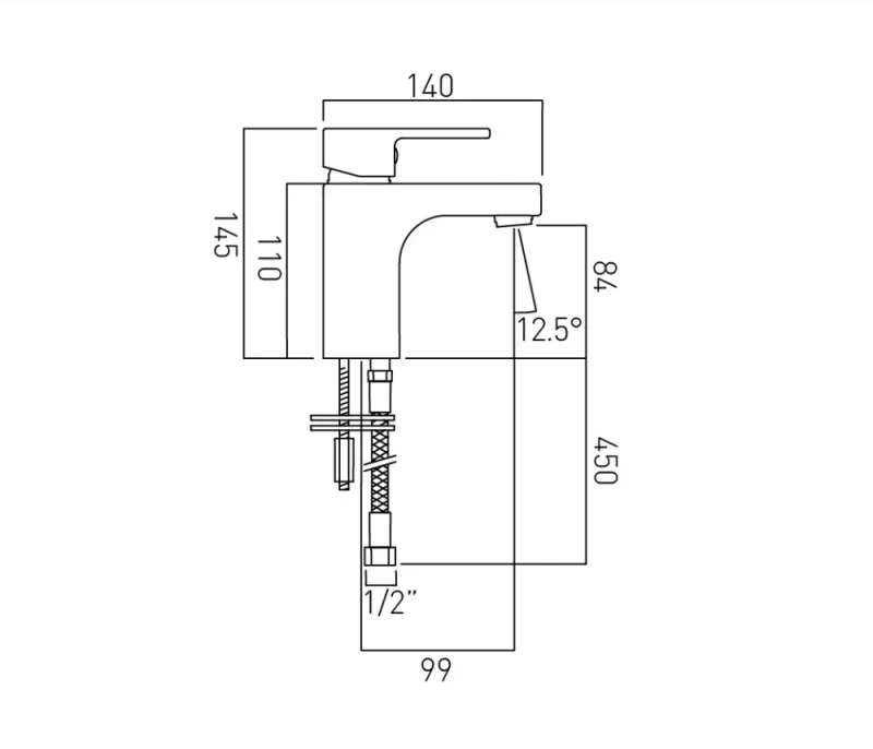 Vado Life Mono Basin Mixer Smooth Bodied Single Lever Deck Mounted Without Universal Waste Chrome technical drawing - Image 2