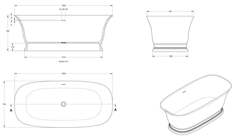 Bc Designs Bampton Bath 1555 X 740 (no Waste) Powder Blue detail view - Image 2