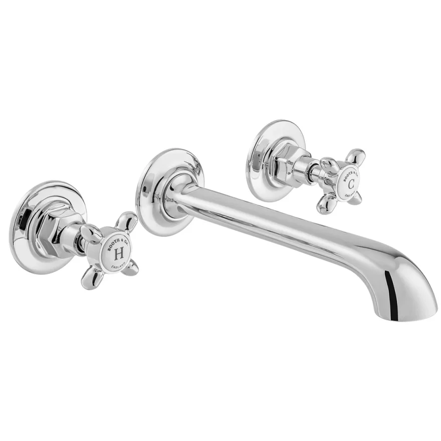 Booth & Co. Wall Mounted Basin Mixer Chrome & White product image - Image 1