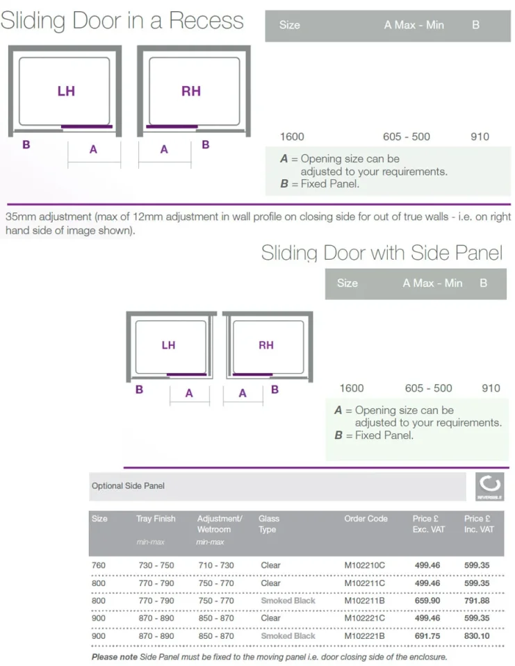 Merlyn 10 Series Sliding Door Left Hand 1600mm technical drawing - Image 4