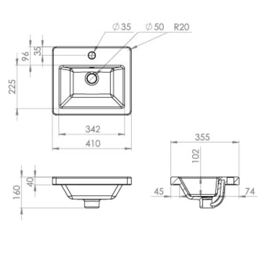 Saneux Air 40x35cm Washbasin 1th detail view - Image 6