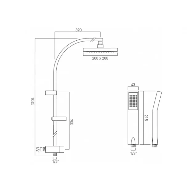 Vado Square Rigid Riser Kit Round With Diverter And Integral Outlet For Use With Concealed Valves Chrome technical drawing - Image 4