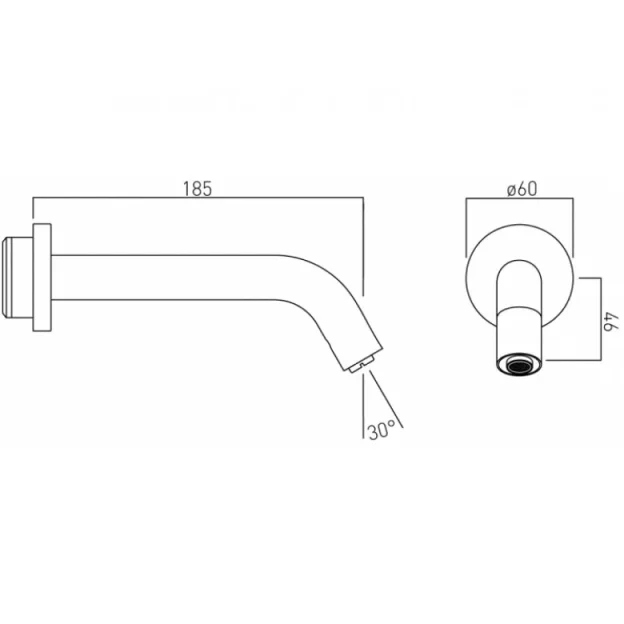 Vado I-tech Infra-red Spout Wall Mounted With Round Back Plate Mains Or Aa Battery Operated Chrome technical drawing - Image 3