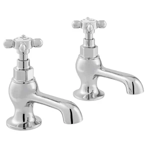Booth & Co. Basin Pillar Taps Chrome & White