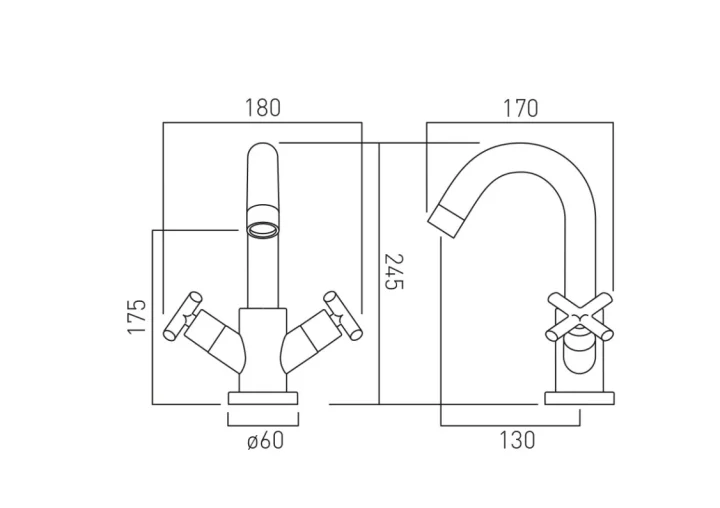 Vado Individual Elements Mono Basin Mixer Brushed Nickel technical drawing - Image 2