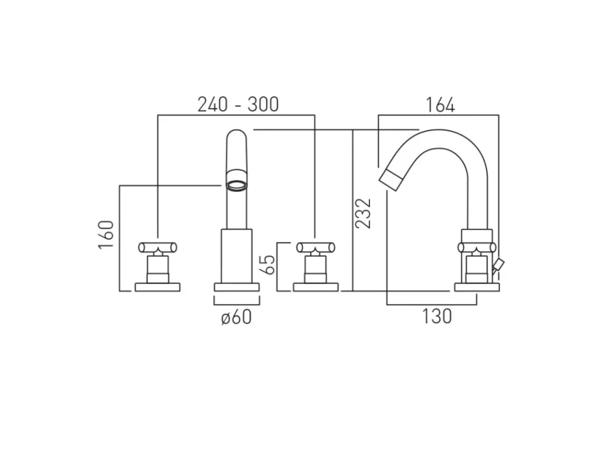Vado Individual Elements 3 Hole Deck Mounted Basin Mixer With Pop-up Waste Brushed Black technical drawing - Image 2