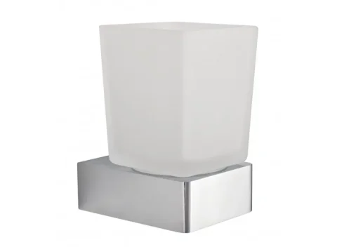 Vado Shama Frosted Glass Tumbler And Holder Wall Mounted Chrome detail view - Image 2