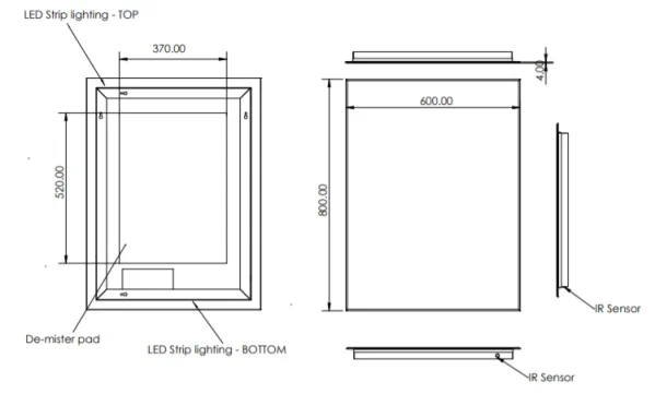 Hib Aura 60 Mirror H80 X W60 X D4cm technical drawing - Image 2
