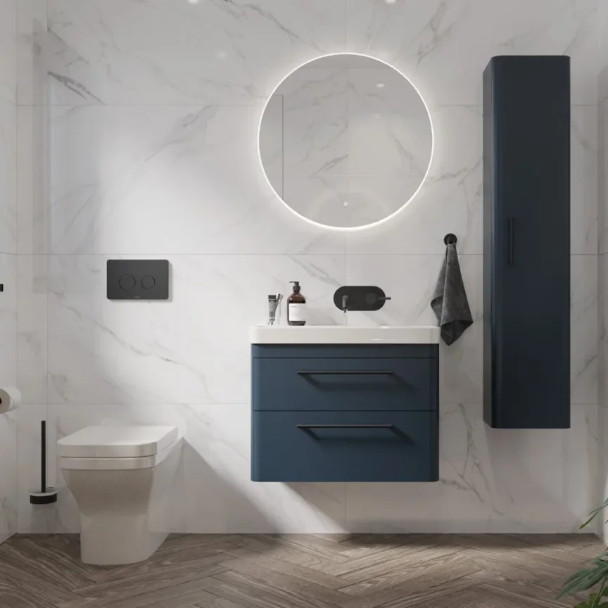 Saneux Hyde 60cm 2 Drawer Wall Mounted Unit - Matte Fiord detail view - Image 2